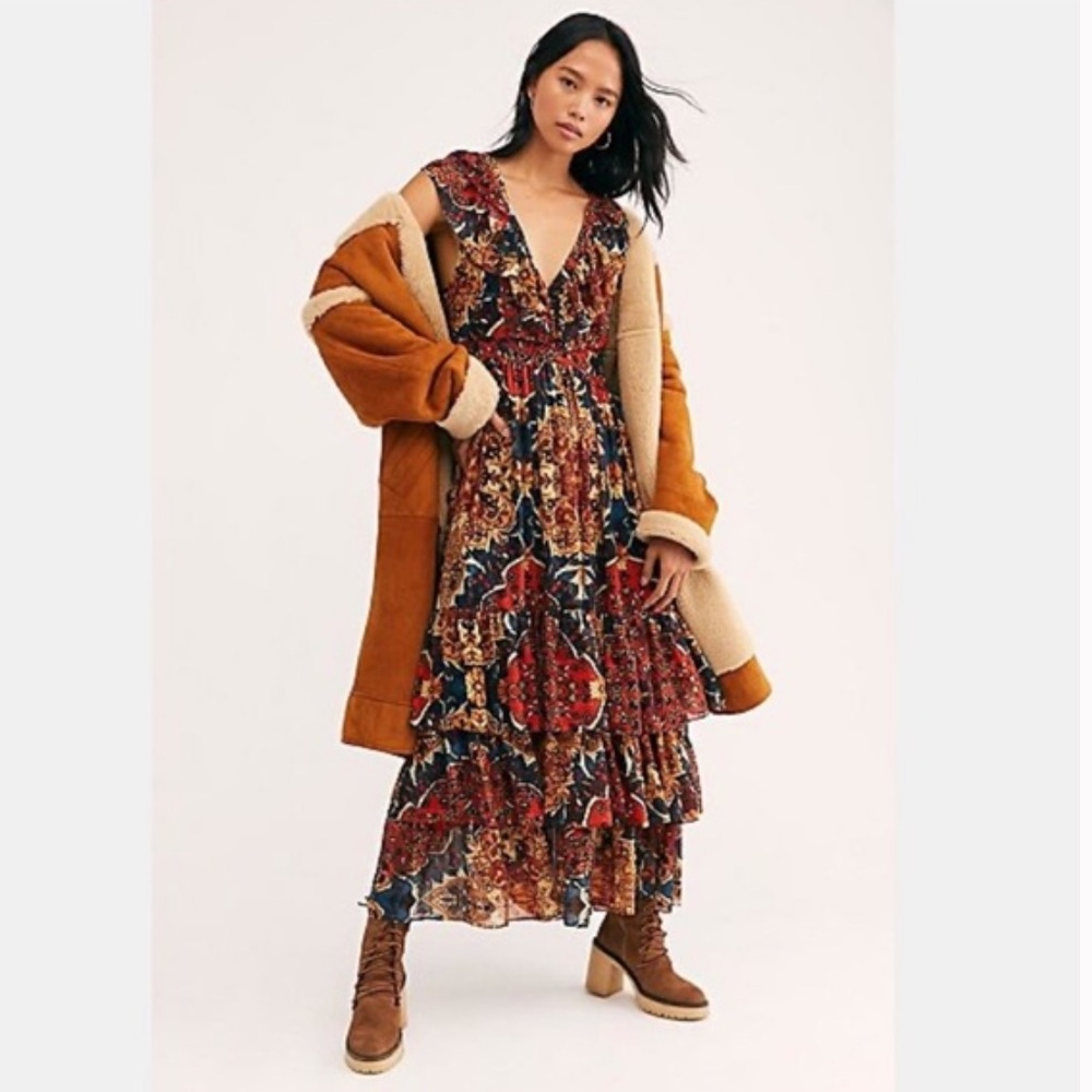 Free people wear it out midi dress Size 12 Dark Paisley